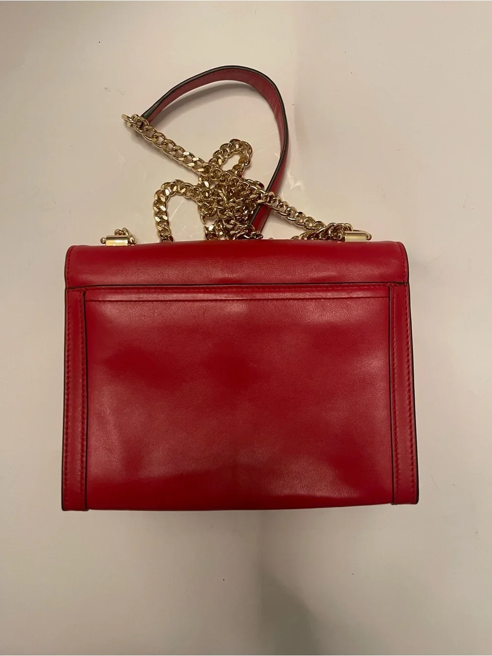 Michael Kors Red Leather Crossbody with Gold Chain Strap